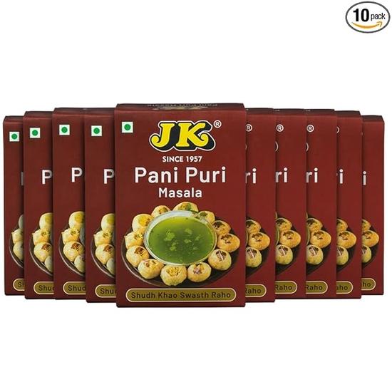 Дж. К. Пани Пури (Гольгаппе) Масала | Настоящая индийская пряная смесь для хрустящей Голгаппы и Пани Пури, (50г (Пакет из 10)