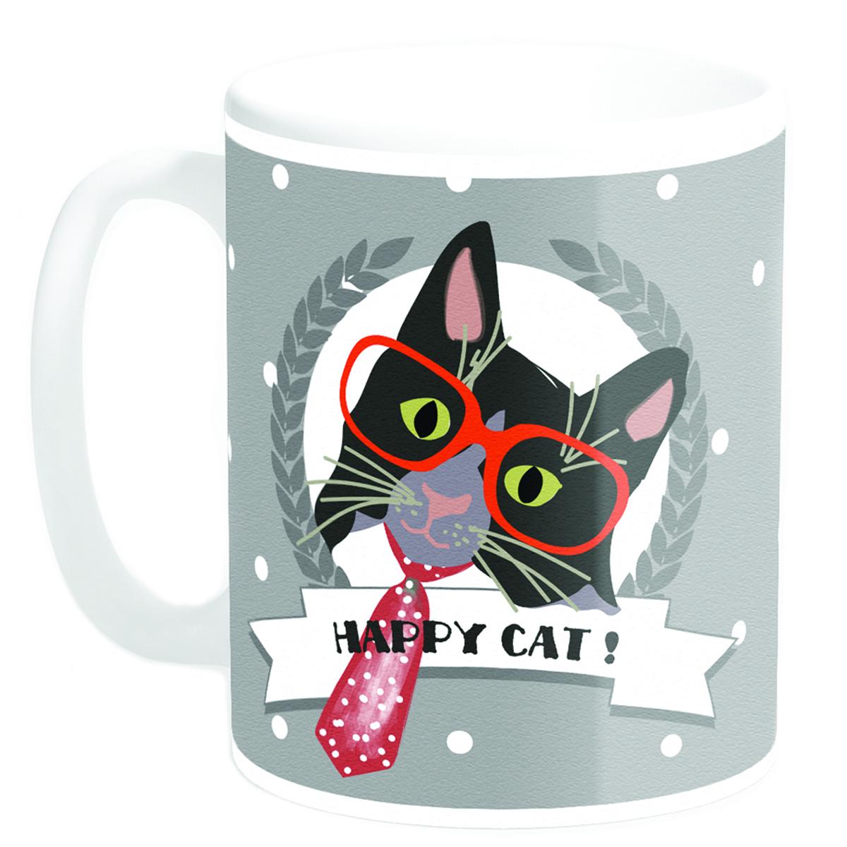 Сокровища Лили [Q3381] - Керамическая кружка Happy Cat! галстук (производство Франция) - 9,5х8 см.